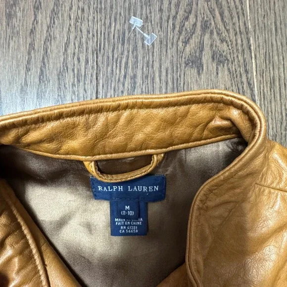 Ralph Lauren Kids Brown Leather Quilted Moto Jacket Size M 8/10 - Picture 7 of 9